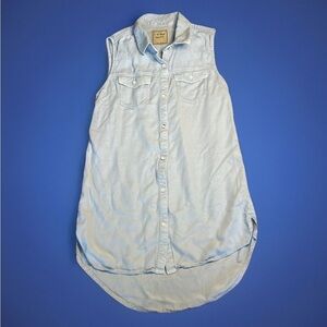 100% Tencel Soft Light Blue Sleeveless Shirt Dress 11-12y